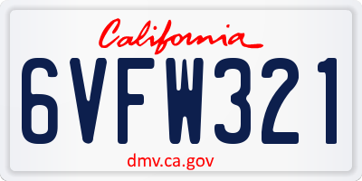 CA license plate 6VFW321