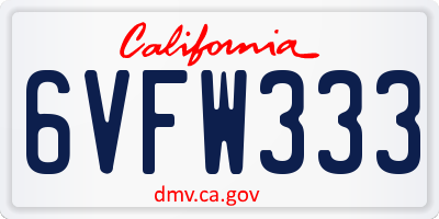 CA license plate 6VFW333