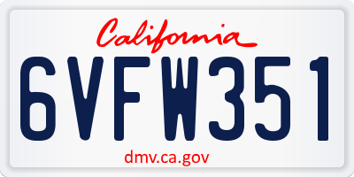CA license plate 6VFW351