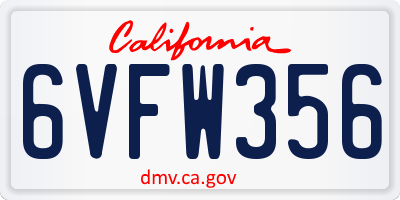 CA license plate 6VFW356