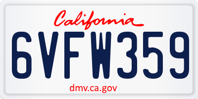 CA license plate 6VFW359