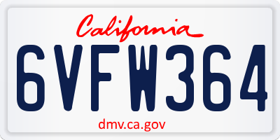 CA license plate 6VFW364