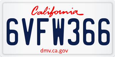 CA license plate 6VFW366