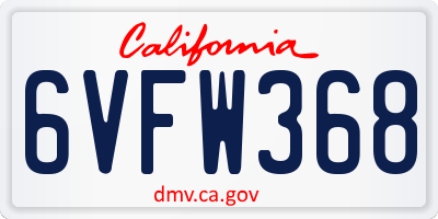 CA license plate 6VFW368