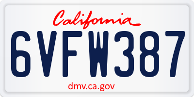 CA license plate 6VFW387
