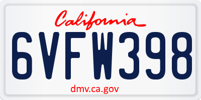 CA license plate 6VFW398