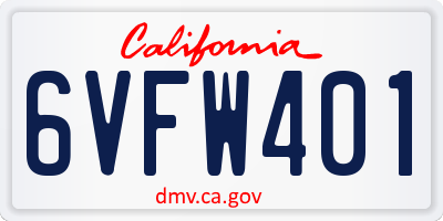 CA license plate 6VFW401
