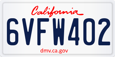 CA license plate 6VFW402