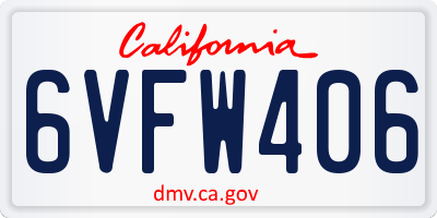 CA license plate 6VFW406