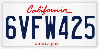 CA license plate 6VFW425