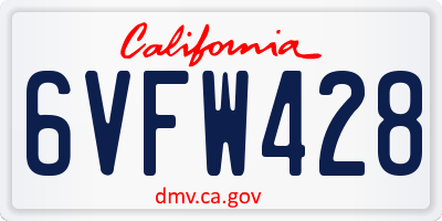CA license plate 6VFW428