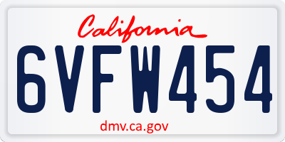 CA license plate 6VFW454