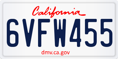 CA license plate 6VFW455