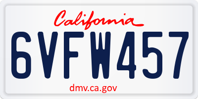 CA license plate 6VFW457