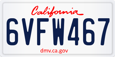 CA license plate 6VFW467