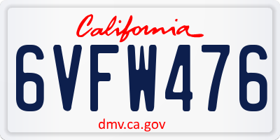 CA license plate 6VFW476