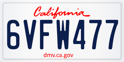 CA license plate 6VFW477