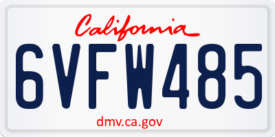 CA license plate 6VFW485