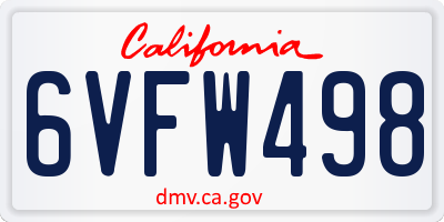 CA license plate 6VFW498