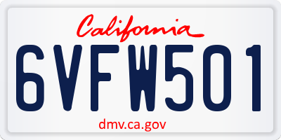 CA license plate 6VFW501