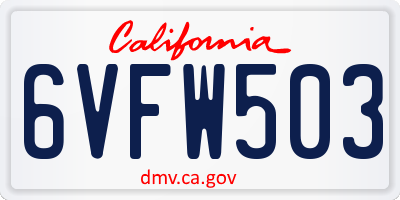CA license plate 6VFW503