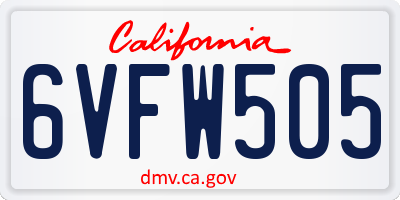 CA license plate 6VFW505
