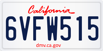 CA license plate 6VFW515