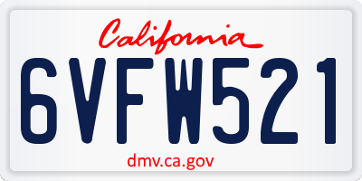 CA license plate 6VFW521