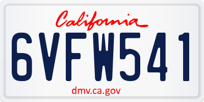 CA license plate 6VFW541