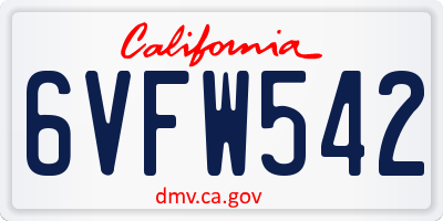 CA license plate 6VFW542