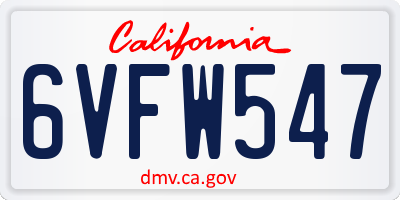CA license plate 6VFW547
