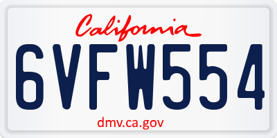 CA license plate 6VFW554