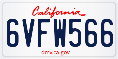 CA license plate 6VFW566