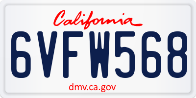 CA license plate 6VFW568