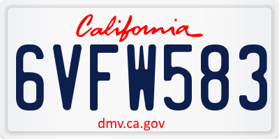 CA license plate 6VFW583