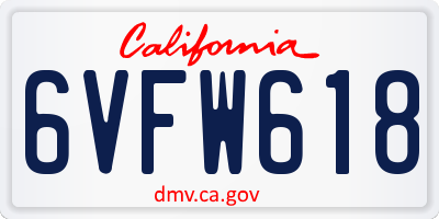 CA license plate 6VFW618