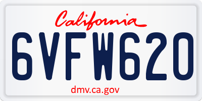 CA license plate 6VFW620