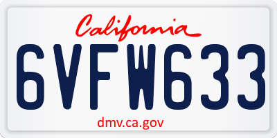 CA license plate 6VFW633