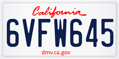 CA license plate 6VFW645