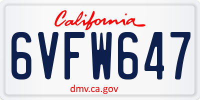 CA license plate 6VFW647
