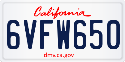 CA license plate 6VFW650