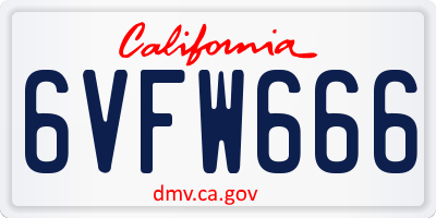 CA license plate 6VFW666