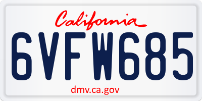 CA license plate 6VFW685