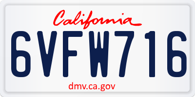CA license plate 6VFW716