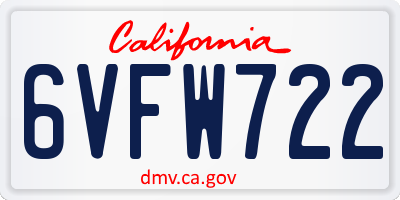 CA license plate 6VFW722