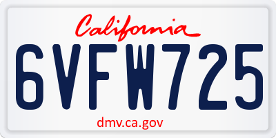 CA license plate 6VFW725