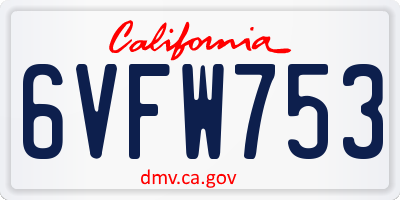 CA license plate 6VFW753