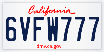 CA license plate 6VFW777
