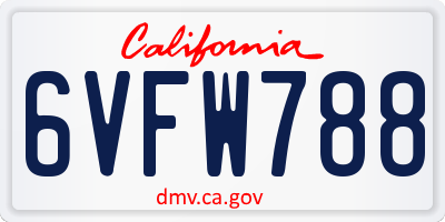 CA license plate 6VFW788