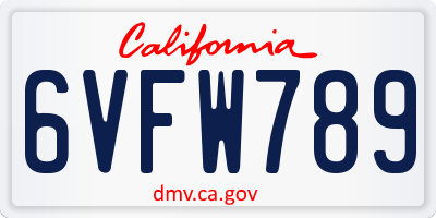CA license plate 6VFW789